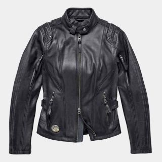 Veste en cuir noir réfléchissante Harley Davidson pour femme 115th Sz Petite
