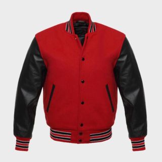 Veste universitaire en laine rouge haut de gamme avec manches en cuir noir | Rider Zilla