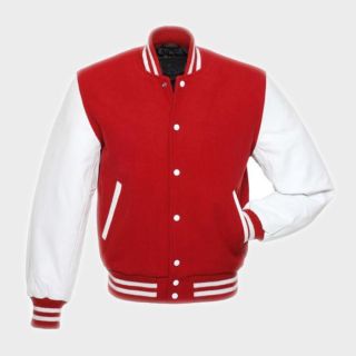 Veste universitaire en laine rouge avec manches en cuir blanc | Rider Zilla