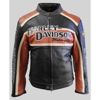 Veste de moto en cuir HD classique à triple ventilation pour homme

