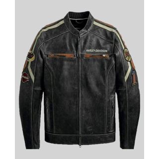 Veste en cuir pour homme à blocs de couleurs Harley Davidson
