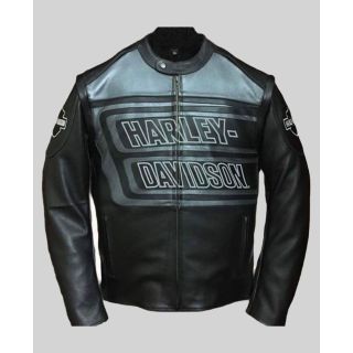 Veste en cuir noir et gris pour homme Harley Davidson Marker

